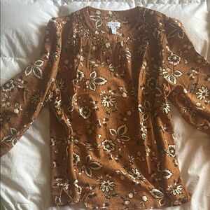 Denim&Co Women's Brown Floral Blouse